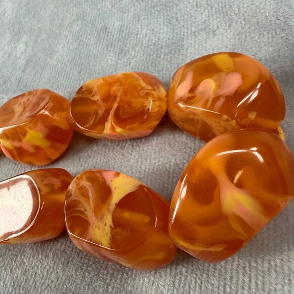 Vintage Style Orange Swirl Resin Acrylic Beaded Necklace Adjustable Chain - Picture 16 of 16